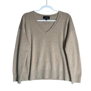 Nili Lotan Taupe V-Neck Wool-Blend Sweater